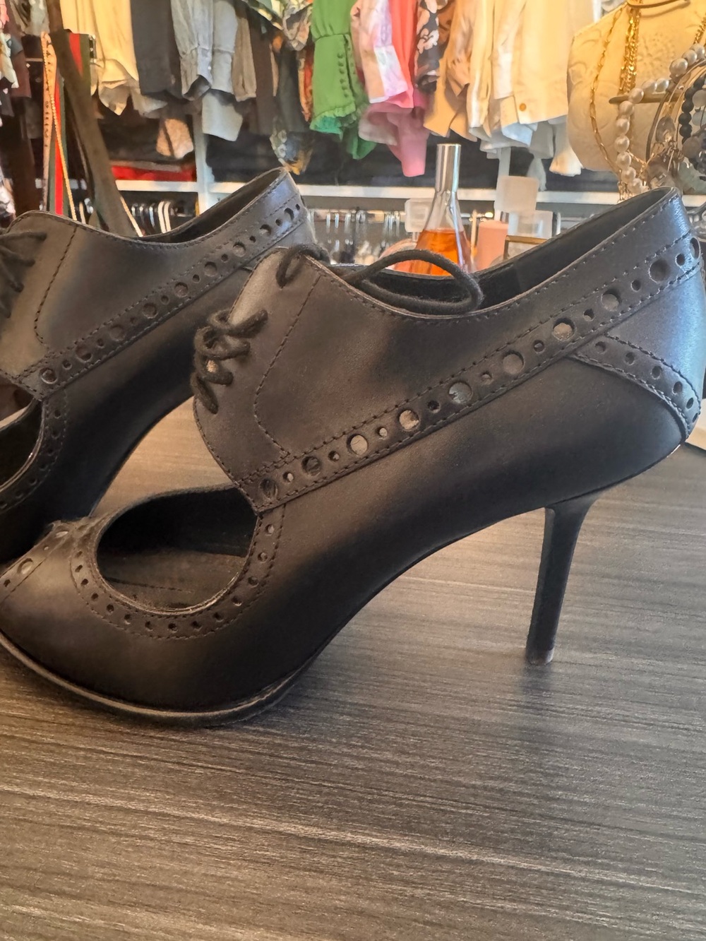 Louis Vuitton Women's Black Lace-Up High Heel Oxford Pumps